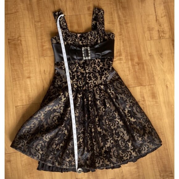 Jessica McClintock Dress Girls Size 6 Beige w Black Floral Pattern - Bow - Picture 3 of 9